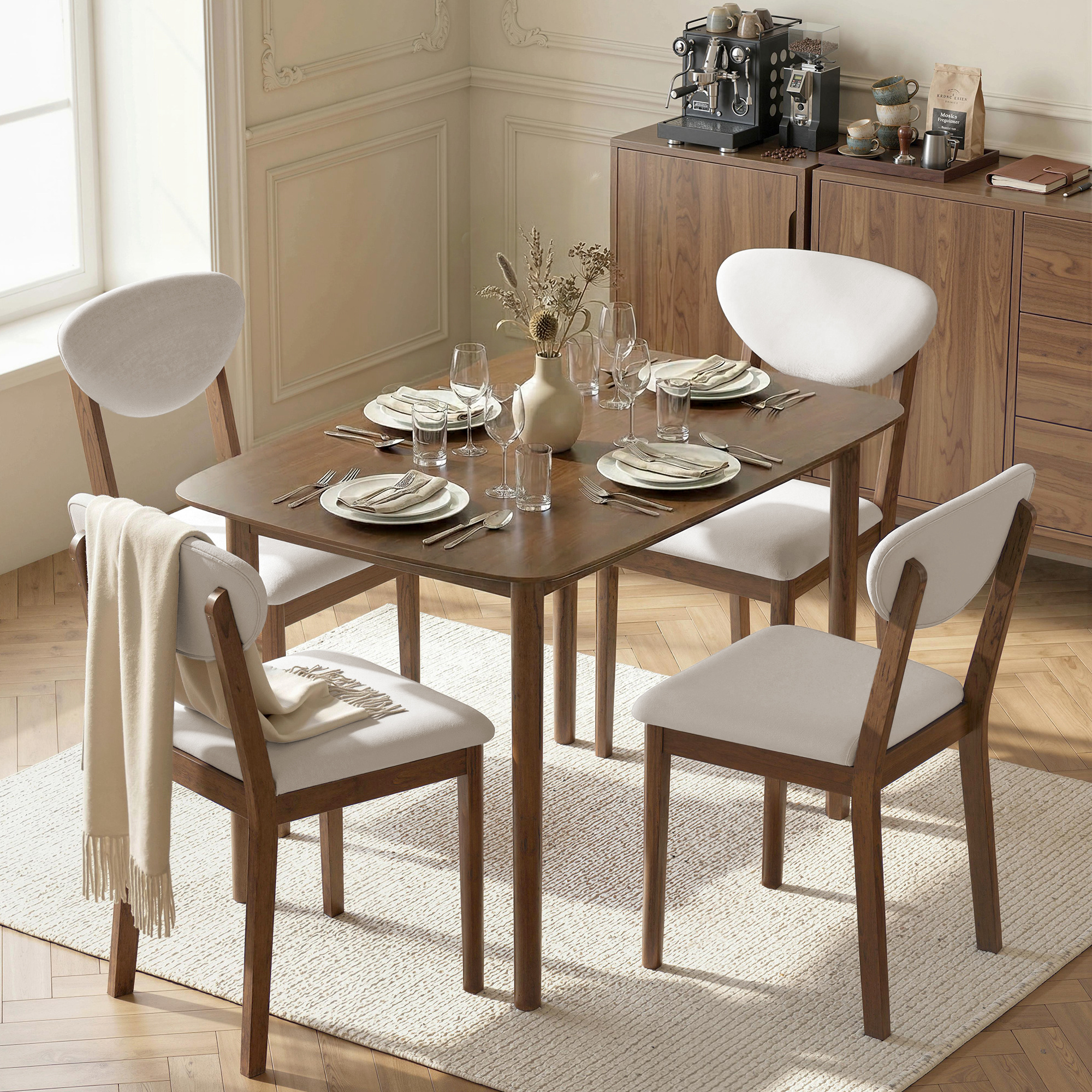 Homcom Set tavolo da pranzo con 4 sedie imbottite per 4 persone, Crema   Aosom Italy