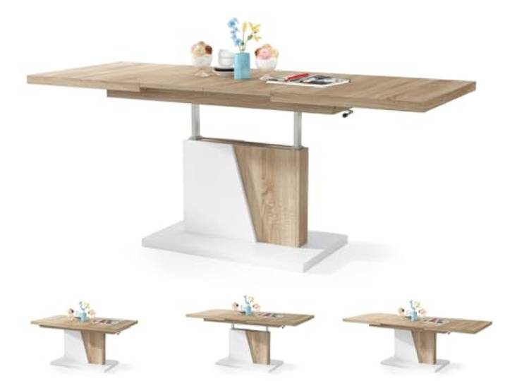 Moderner Esszimmertisch Grand - Esstisch - bis 180cm ausziehbar – höhenverstellbar - Küchentisch - Kitchen Table - 120x70cm - 05 - Sonoma Eiche + Weiß