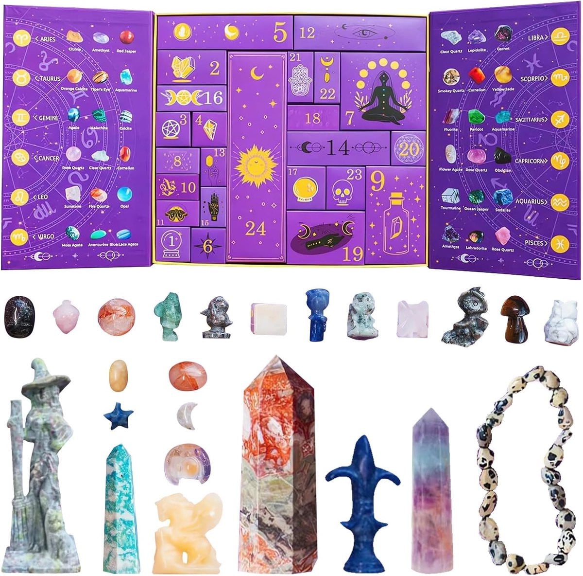 Kristal Adventskalender 2025 - 24 Stuks Helende Edelstenen voor Kerst en Halloween