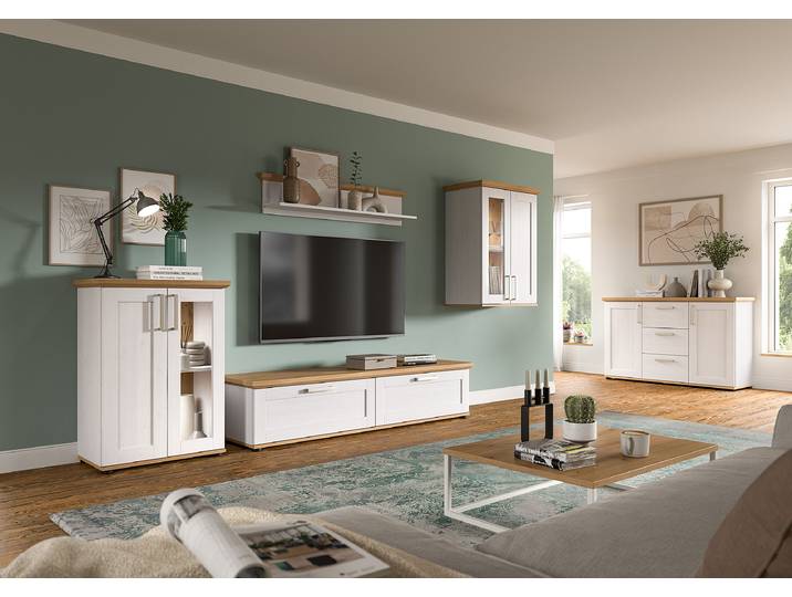 Commode/Vitrine supendue 64 x 88 x 37cm Blanc/Marron