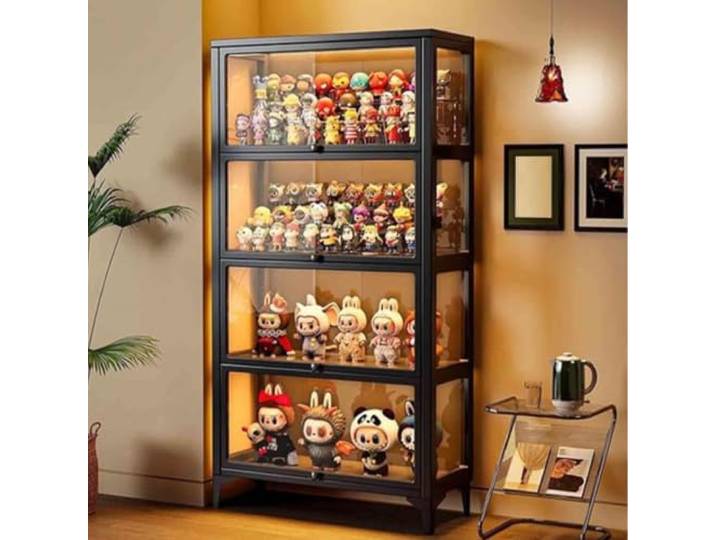 Vitrinenschrank Schwarz Metall Wohnzimmer 4-lagen Glasvitrine 32x78x165cm Vitrinenschrank Schwarz Metall Vitrine Glas Glasvitrine Stehend Stahl Wohnzimmer Küchenschrank Vitrine Sammlervitrine