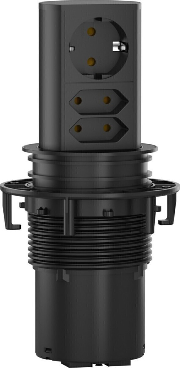 Bachmann Elevator stopcontact met 1x CEE 7/7 en 2x Euro aansluiting, zwart, 2 meter