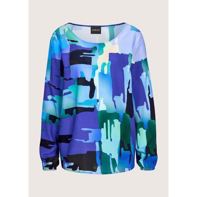 Schlupfbluse MADELEINE "Blusenshirt Stilvolle Viskosebluse mit Grafik-Print", Damen, Gr. 36, blau (blau, gemustert), Obermaterial: 100% Viskose CV., Modern, figurumspielend, Blusen Schlupfbluse, Grafischer Patch-Print