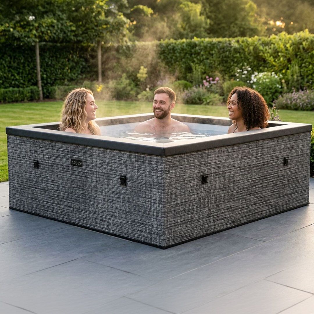 Belfry Bathroom Wave Garda   6-Person Eco Foam Hot Tub   Square   Wi-Fi Integrated Heater Light Grey 700cm H X 1,800cm W X 1,800cm D