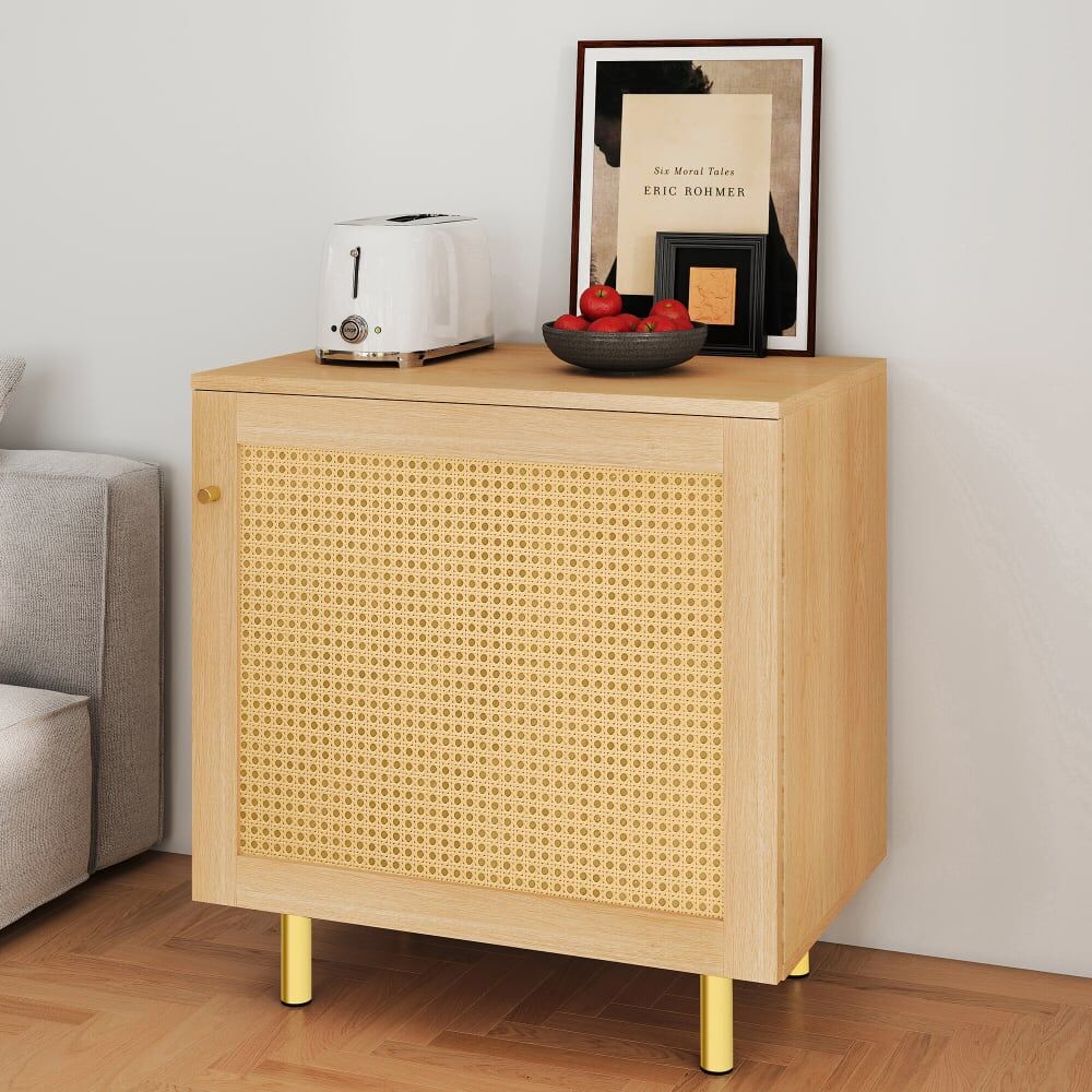 Urban Meuble Aparador bajo de ratán tejido efecto madera, 1 puerta