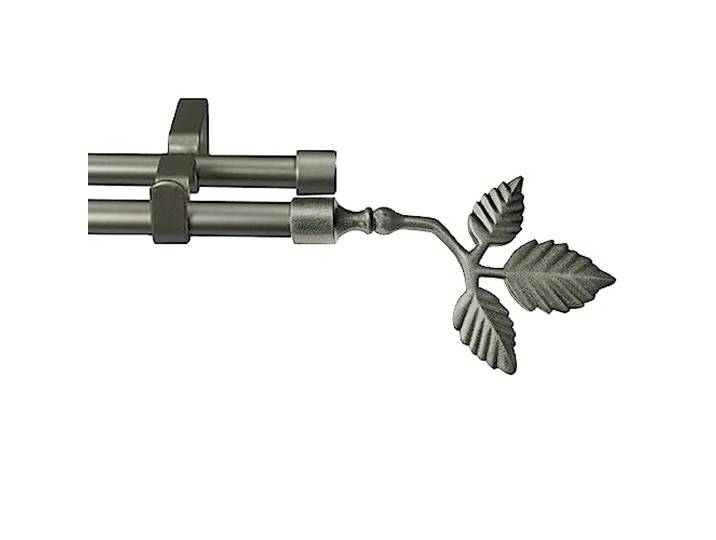 Garesa Gardinenstange Sheet Ø 16mm, 2-läufig, Chrom, matt I Stabile Vorhangstange ohne Ringe I Offener Träger mit Endkopf Blatt I Auch für mittelschwere Vorhänge I 150cm