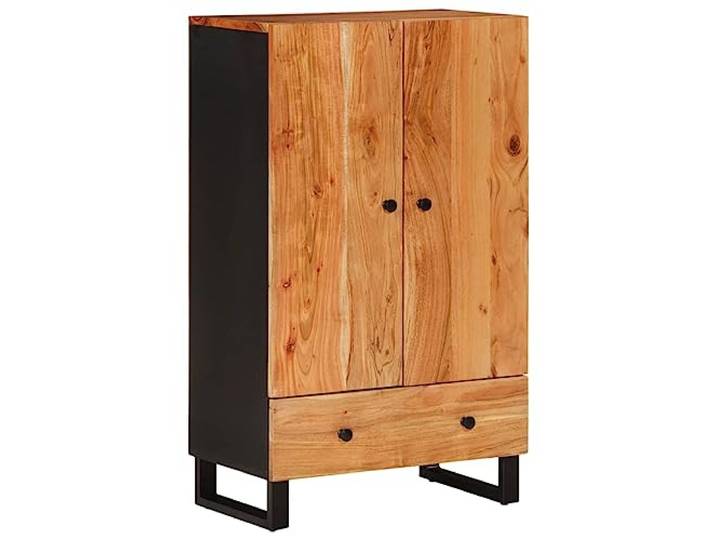 Makastle Highboard mit Schublade 60x33x100 cm in Braun aus Massivem Akazienholz und Eisen