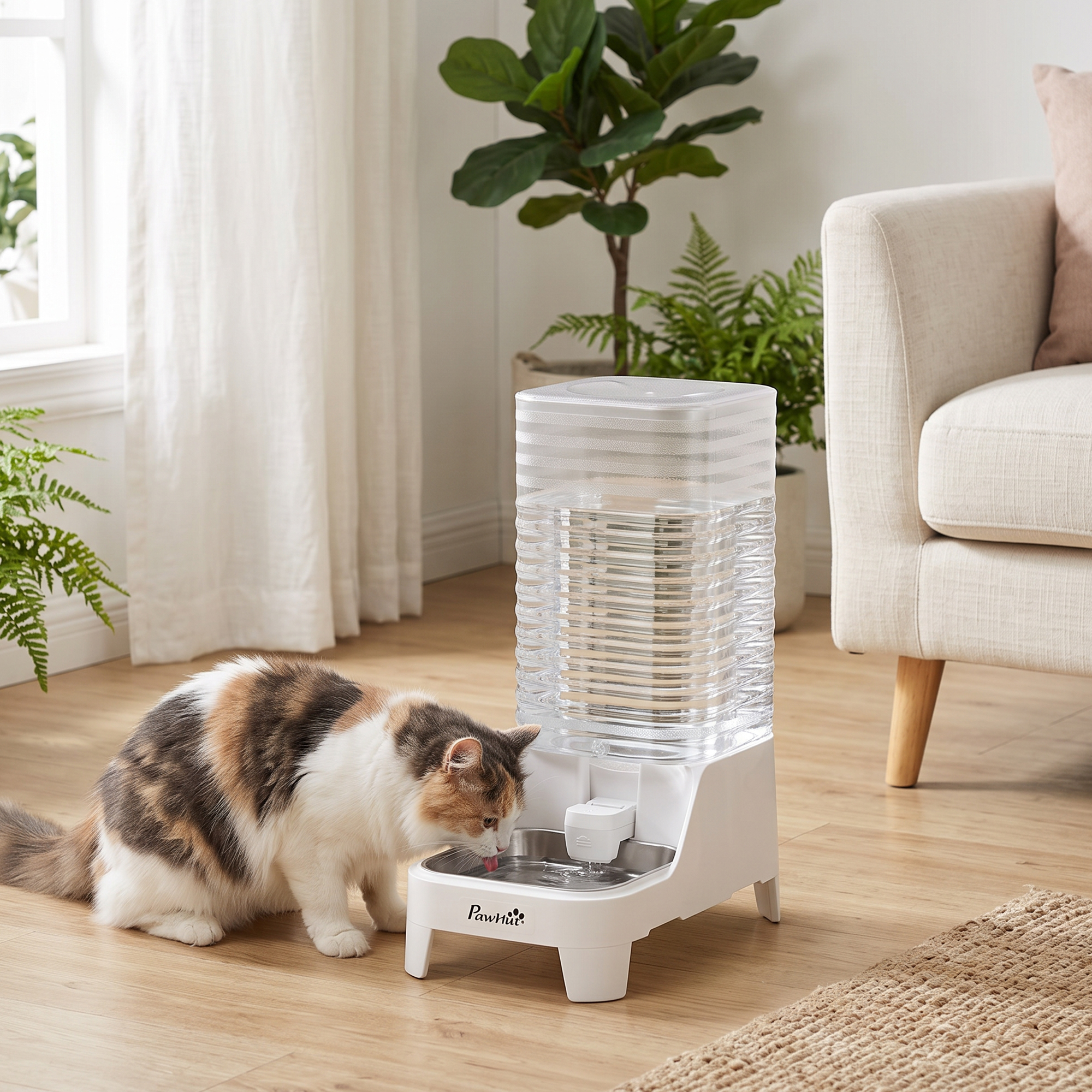 Pawhut Distributore di Acqua per Gatti e Cani Automatico a Gravità da 8L con Ciotola in Acciaio Inox, Bianco   Aosom Italy