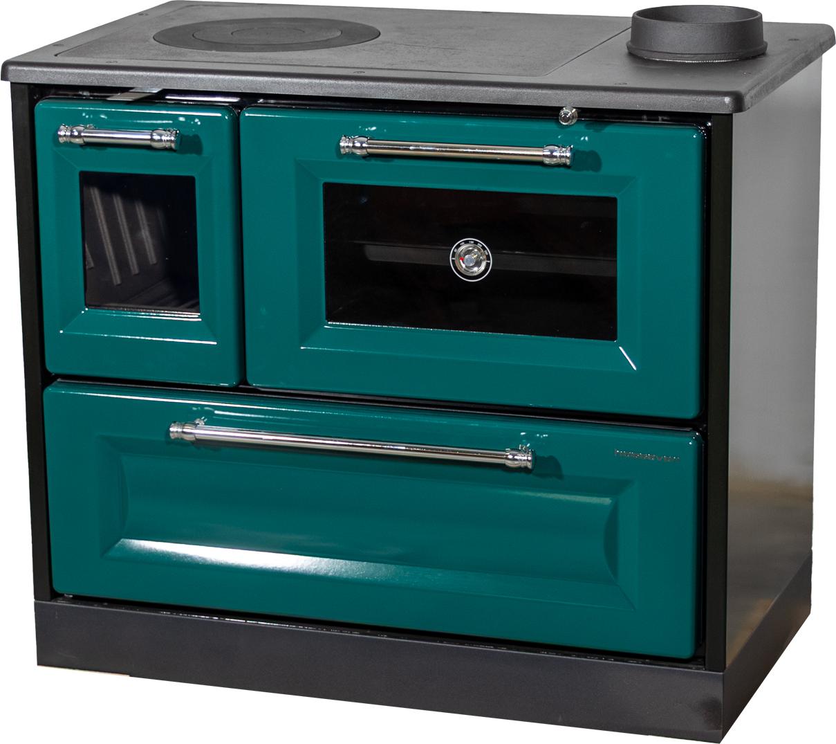 Kaminofen mit Backfach und Herdplatte 4012 Grün Holzofen 8 kW Holz Ofen Mehrfachbelegung Kamin Heizofen Küchenherd