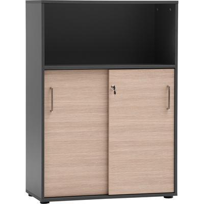 Schiebetürenschrank SCHILDMEYER "METZ, Aktenschrank abschließbar, Höhe 113,4 cm, MADE IN GERMANY", beige (anthrazit, canello), B:80,1cm H:113,4cm T:38,2cm, FSC-zertifizierter Holzwerkstoff, Schränke, Schiebetürenschrank, Fronten in Canello, MADE IN...