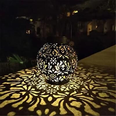 Inspired Finds Solar Iron Hanging Lantern Hollow Projection LED Garden Light Waterproof Decor Solar Iron Hanging Lantern Hollow Projection LED Garden Light Waterproof Decor