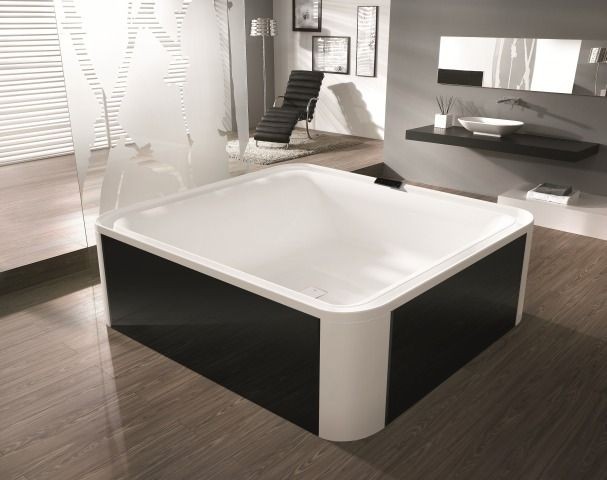 Hoesch Badewanne Ergo+ Quadrat 2075x1950 freistehend Weiss/Chrom/Glas Schwarz 6444.010305552