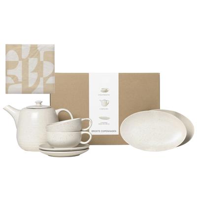 Teeservice BROSTE COPENHAGEN "Single Geschirr-Set Nordic Vanilla, inkl. 1 Päckchen Papierserviette", beige (cream), 8 Stk., Keramik, Geschirr-Sets, Beliebte Geschirr Sets Exclusiv mit Geschenk