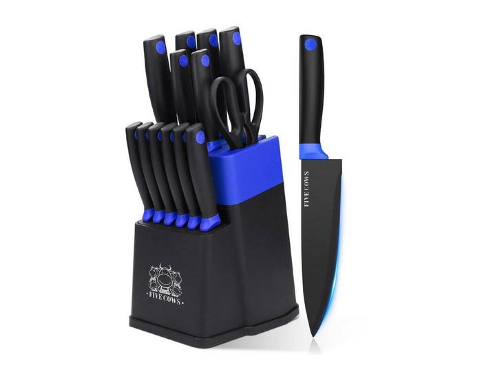 LuxusKollektion Messer-Set Messerblock Set 14-teilig Blau Selbstschärfend