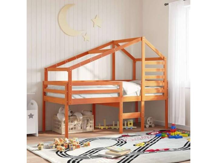 Xolmizyn Kinderbett Dachgestell aus massivem Kiefernholz wachsbraun für Hausbett Spielhaus 198x87x113 cm