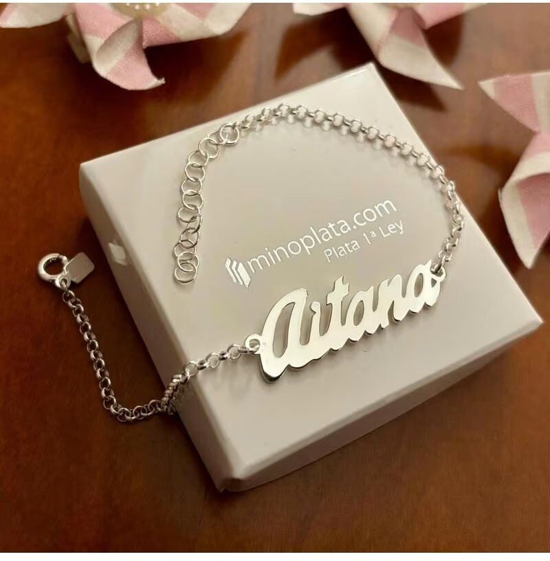 Pulsera De Plata Personalizada Con Nombre Minoplata Talla Única Unisex