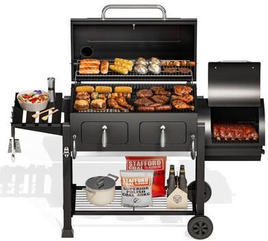 "MAISON ARTS 49"" Charcoal Grill & Smoker Combo, Outdoor BBQ with Adjustable Charcoal Tray, 1015 Sq. In. Cooking Area"