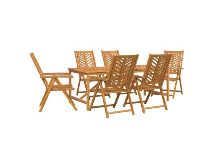 Garten Essgruppe 7 Stk. Braun Massivholz Akazie Massives Akazienholz, geölte Oberfläche, Rückenlehne, Armlehnen, stabile Beine, glatte Tischplatte, Garten, Terrasse