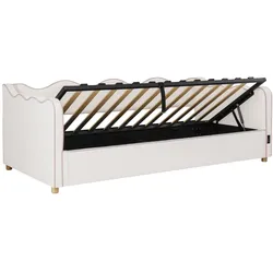 STILVORA Tagesbett aus Bouclé in Beige 90x200 cm mit Hydraulikstauraum und USB-C