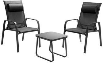 Costway 3 Pieces Patio Bistro Furniture Set with Adjustable Backrest-Black