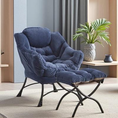 Lazy Lounge Chair with Matching Ottoman, Upholstered Accent Reading Chair with Armrests, Side Storage Pocket & Steel Frame
