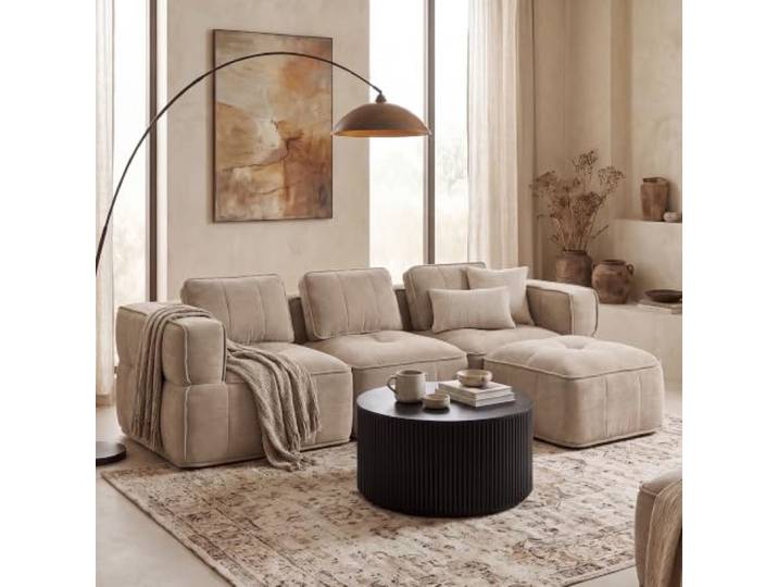 SoarTalent 3-Sitzer-Sofa, Boneless Couch, L-Form 271 cm, Sandfarben Samt-Optik, abriebfest & pflegeleicht. Rahmenloses Design mit 48 cm Sitztiefe. Ideal für Wohnzimmer & Lounge