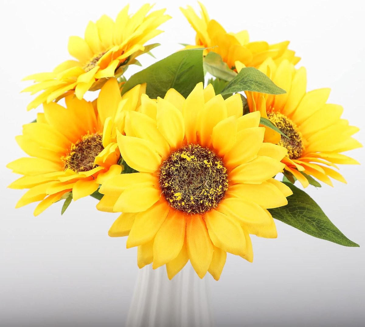 Set van 5 zijden kunstzonnebloemen voor tafeldecoratie en bruiloften