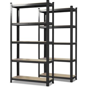 Karat Schwerlastregal Lakota, 5 Holzböden, 175kg Fachlast, schwarz, 200 x 100 x 50cm, 2 Stück