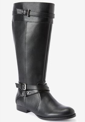 Women's The Janis Tall Wide Calf Leather Boot By Comfortview by Comfortview in Black (Size 7 M)