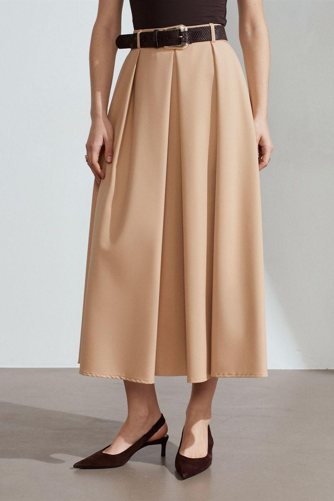 Hochtaillierter Midi Gerade Crepe Rock