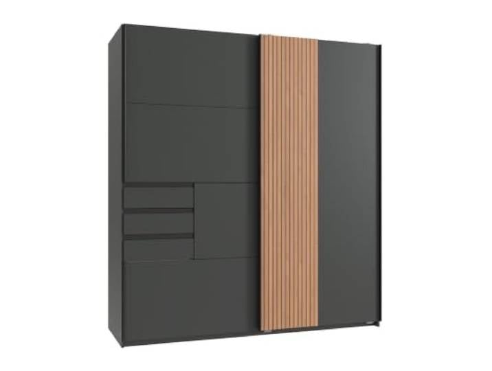 Kleiderschrank Coburg Schwebetürenschrank Grafit, Akustiklamellen in Artisan Eiche