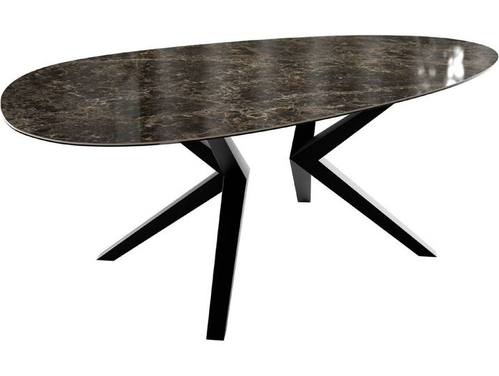 DELIFE Esstisch Edge, Oval Keramik Emperador Extra Lucidato Dunkelbraun 220x120 Zenthara kan