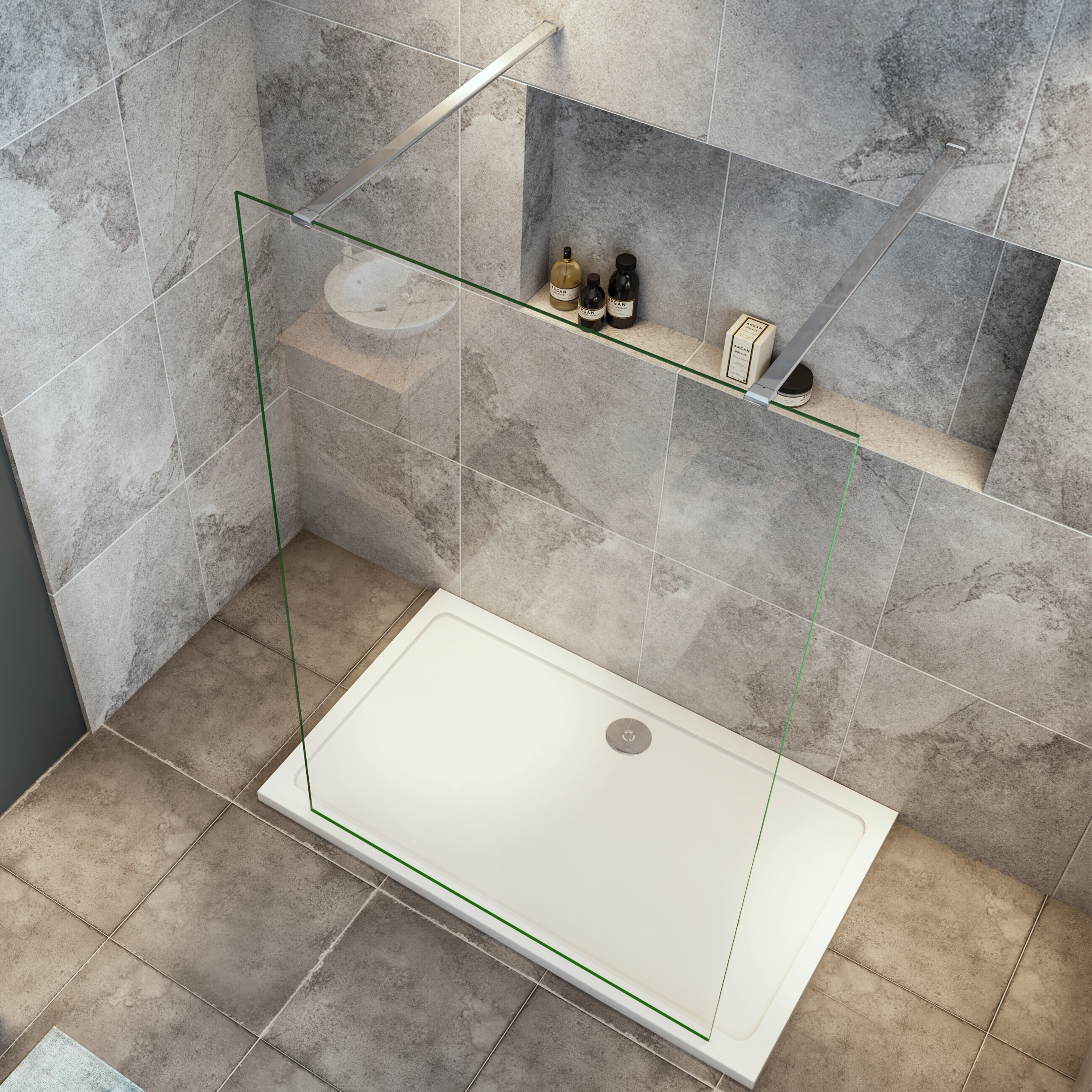 137.7x200cm+ mit 2 N Form:140cm Stabilisator 8mm Nano Sicherheitsglas Walk in Duschwand Duschabtrennung