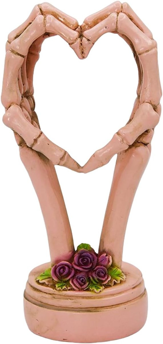 Skelet Hart Beeld - Hand Sculptuur Gothic - Decoratieve Inrichting - Hoogte: 21 cm - Roze