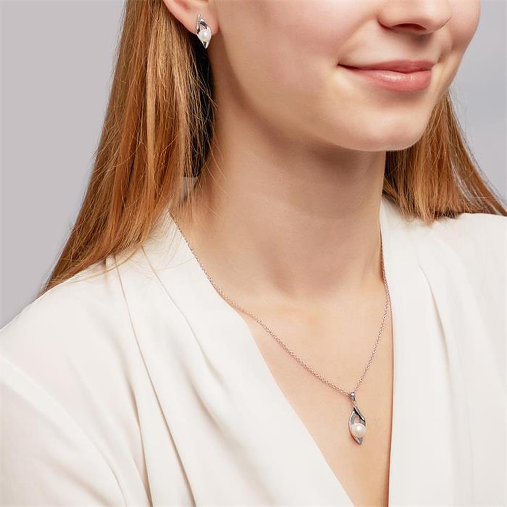 Unique Sterlingsilber Kette Blatt mit Perle silber