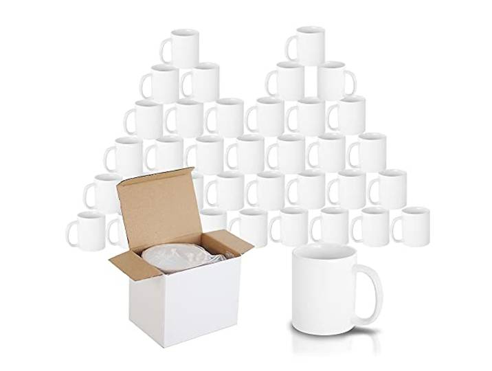 Signzworld Sublimationstassen Kaffee Becher AAA-Grade unbedruckt Keramik Tassen Fototasse für Sublimationsdruck in einzelnen Boxen,Fassungsvermögen 325 ml (Set of 48)