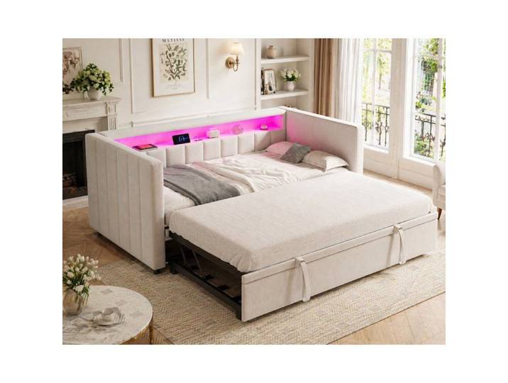 Canapé-lit 90x190 cm convertible en lit double avec rangement et USB