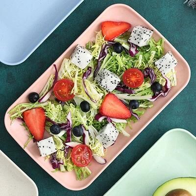 Inspire Select 4 Piece Wheat Straw Rectangle Plates Set Eco Friendly Reusable Dessert & Salad Plates, Microwave Safe 4 Color M