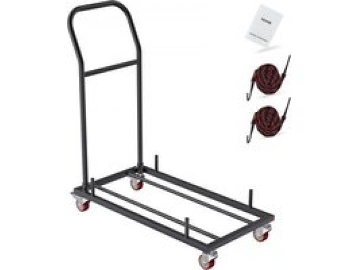 VEVOR Chariot de chaise pliante, chariot commercial en fer capacité 12 chaises chariot à support chaises 4 roulettes, transport stockage de chaises empilables à plat en résine plastique et bois, noir