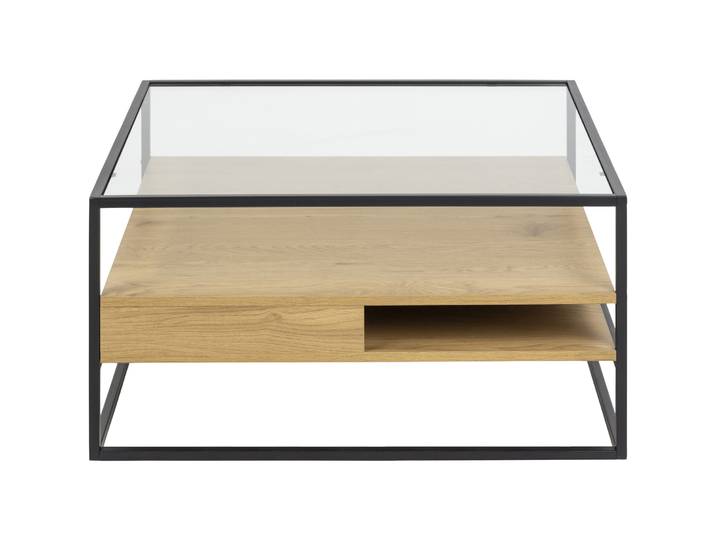 Salontisch Devine eiche hell MDF, Metall, Glas B 80 T 80 cm