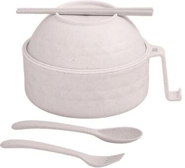 Uplifted Finds Microwave Ramen Bowl Cooker Set Wheat Straw Instant Noodle Bowl With Spoon And Chopsticks beige