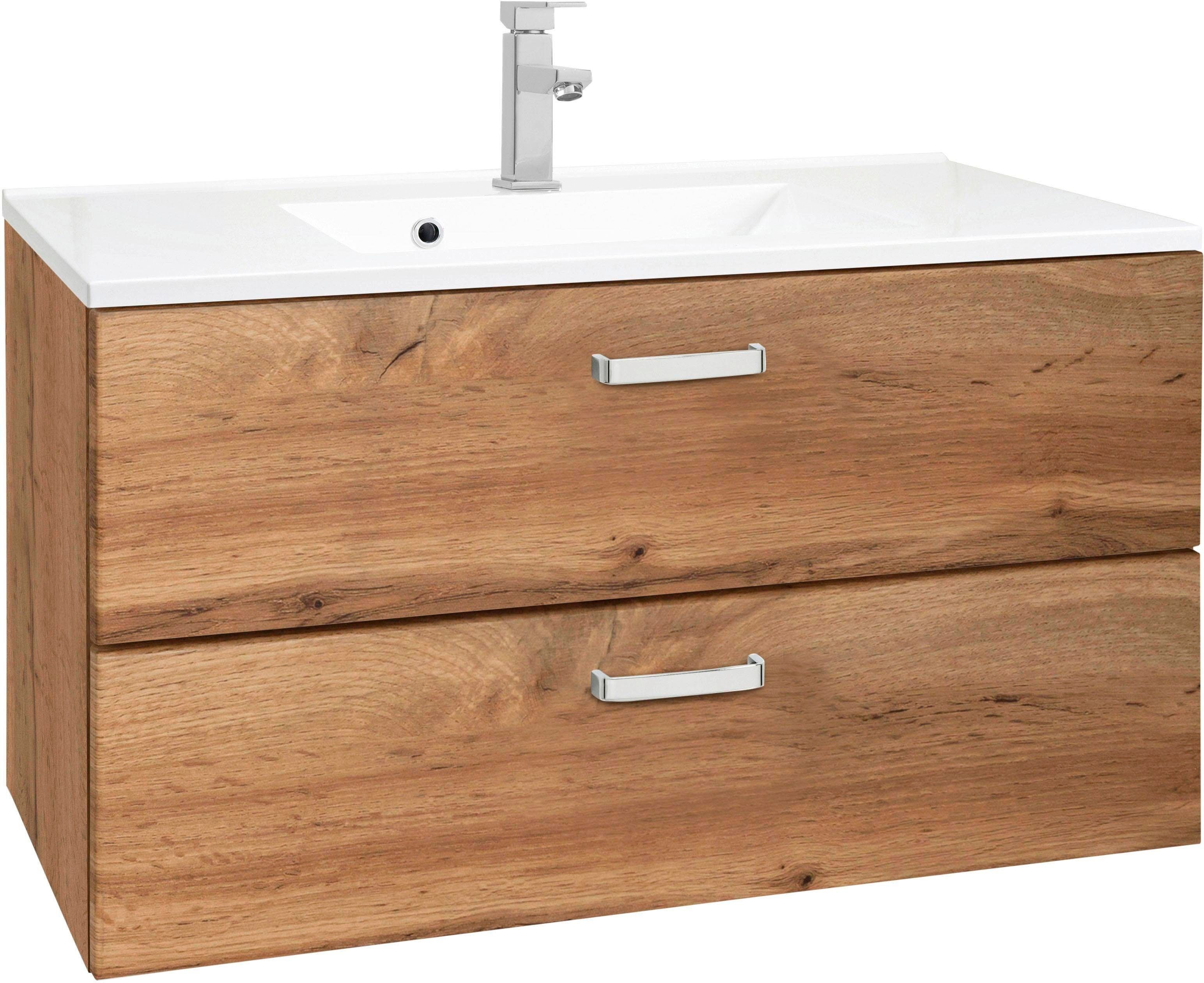 Waschtisch WELLTIME "Ravenna", braun (eichefarben, eichefarben), B:90cm H:54cm T:48cm, Waschtische, Waschtisch eichefarben, eichefarben B/H/T: 90cm x 54cm x 48cm