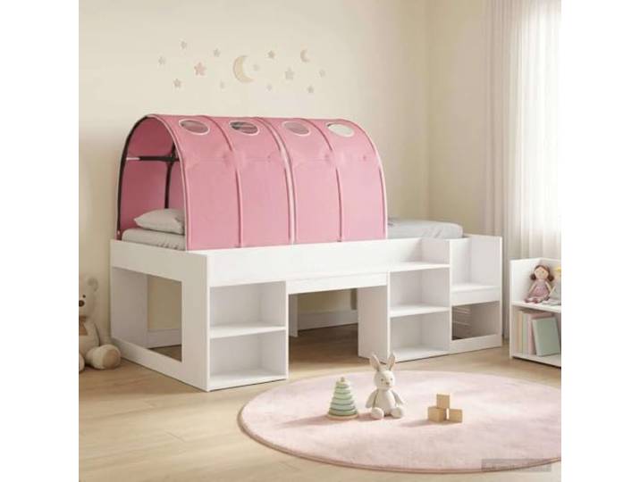 RJPLMFV Bett mit 3 Teilen, Weiß und Rosa, Holz Mit Einlegeböden, festen Latten, modernes Design, langlebig und stabil