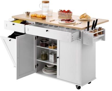 toswini 60-Inch Kitchen Island Cart with Drop Leaf Countertop & Lockable Wheels