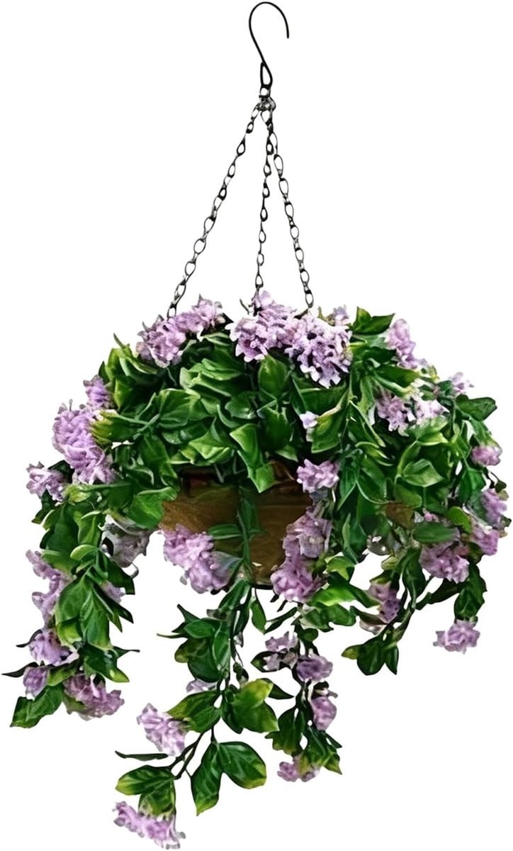 Kunstmatige hangmanden met paarse nepbloemen voor buiten decoratie - 40 cm