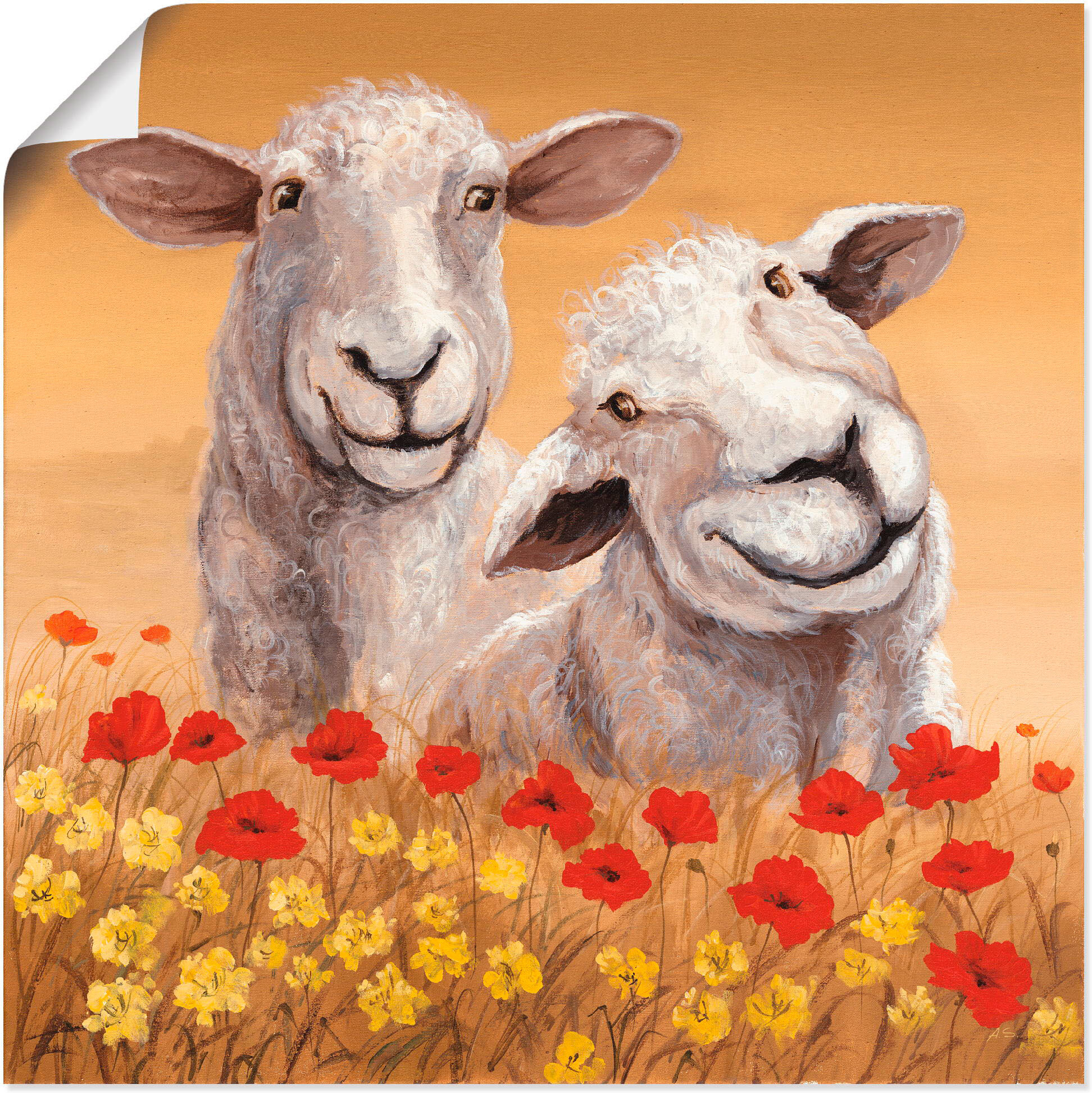 Poster ARTLAND "Schafe", beige (farbe bild(er): naturfarben), B:50cm H:50cm, Bilder, Poster, ohne Rahmen farbe bild(er): naturfarben B/H/T: 50cm x 50cm, Poster Haustiere, 1 Stk.