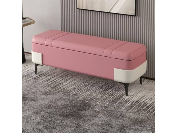 Sitzbank mit Stauraum, moderne Leder Bettbank mit Metallrahmen für Flur Leder Polsterbank, Stauraum am Bettende, stabiler Metallrahmen, modernes Design(Pink,80*40*40cm)