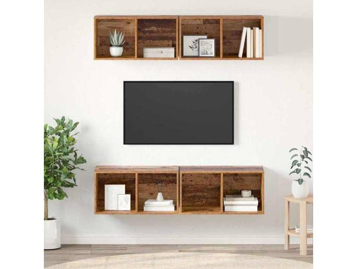 NEW 2026  Ensemble meuble TV lot de 4 Cabinets TV Moderne Bois Ancien 37x37x72 cm L7600