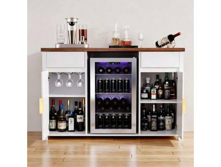 Kaffeebar mit Mini-Kühlschrank, Platz for Steckdose, Weinschrank(White)