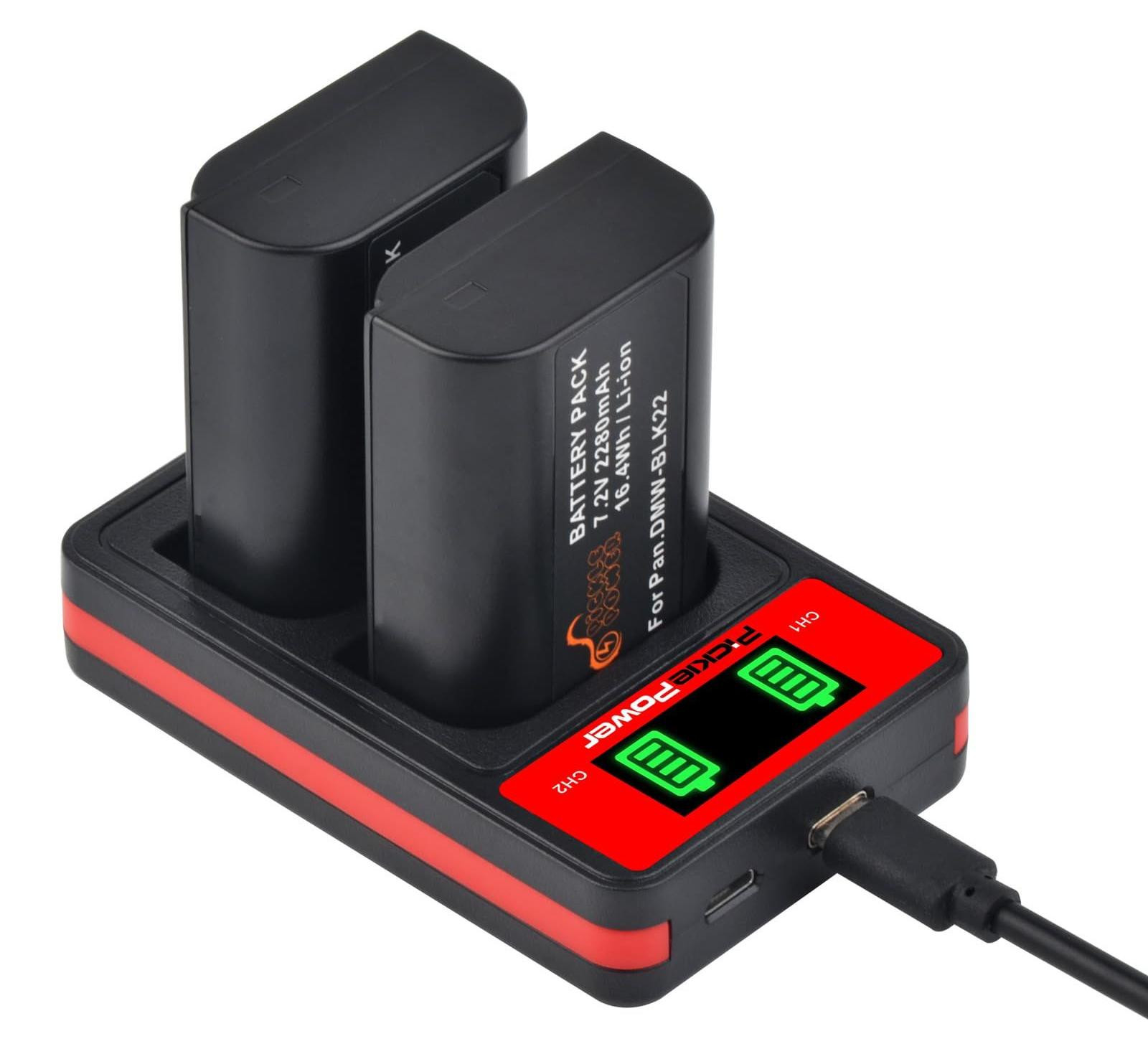 Lustrens 2 Stuks DMW-BLK22 Accu met Dubbele Oplader en Micro-USB Kabel